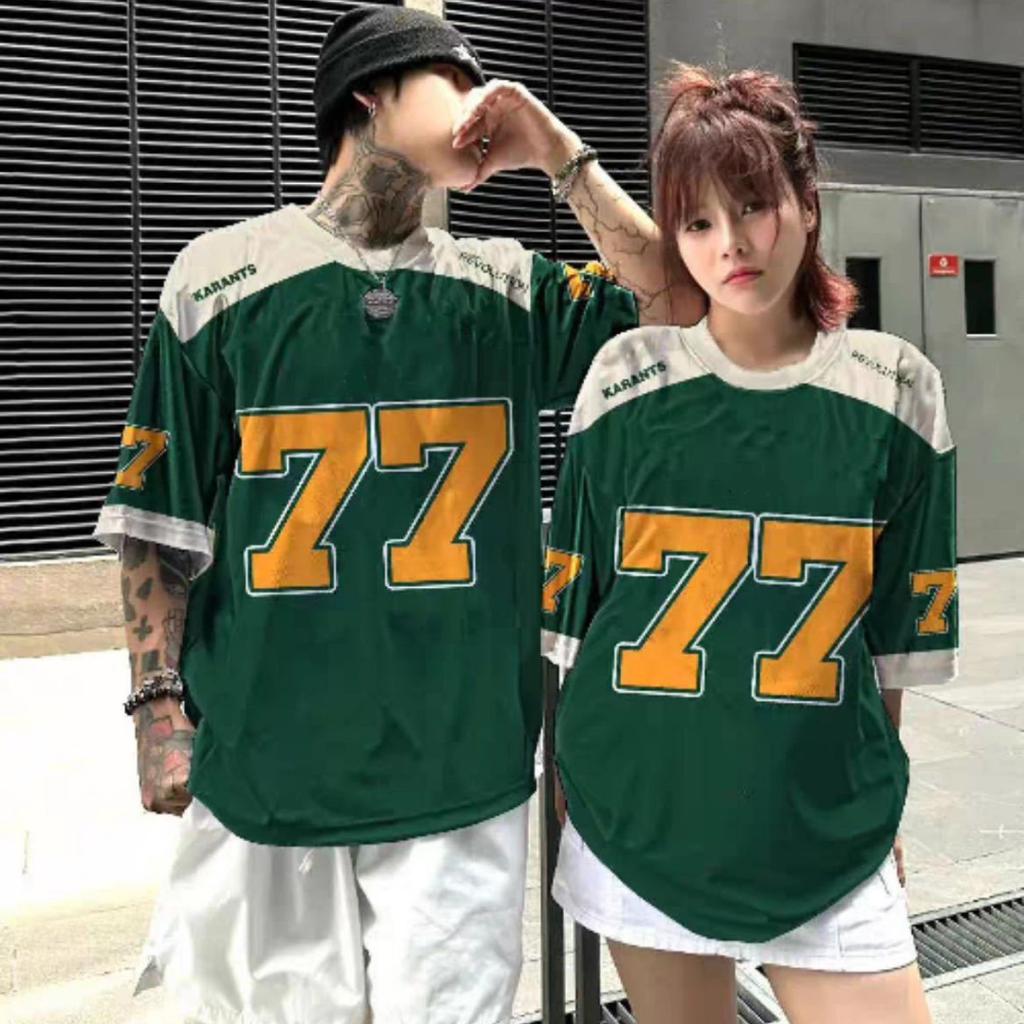 Summer Couple Number 77 Printed Short Sleeve T-shirt Harajuku Plus Size Casual Shirt Round Neck Women's Street Top T-shirt