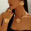 New 4 PCS Spiral Shell Jewelry Set For Women Gold Tone Choker & Earrings & Ring & Bracelet Set Statement Fashion Jewelry