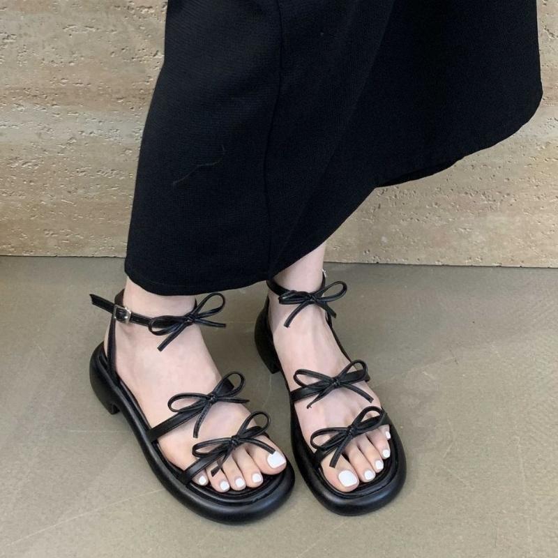 Fashion 2025 Summer New Fashion Women Sandals Casual Low Heels Outdoor Beach Flats Shoes Versatile Butterfly Knot Daily Women Sandals