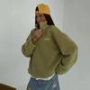 Womens Fleece Pullover Hoodie With Stand Collar Zipper Front Loose Fit Winter Casual Top Olive White