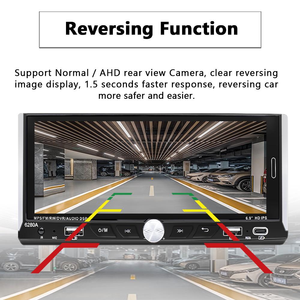 1 Din Car Stereo MP5 Player Car Radio 6.9 Inch Multimedia Player Carplay Android Auto Bluetooth Screen Mirroring USB
