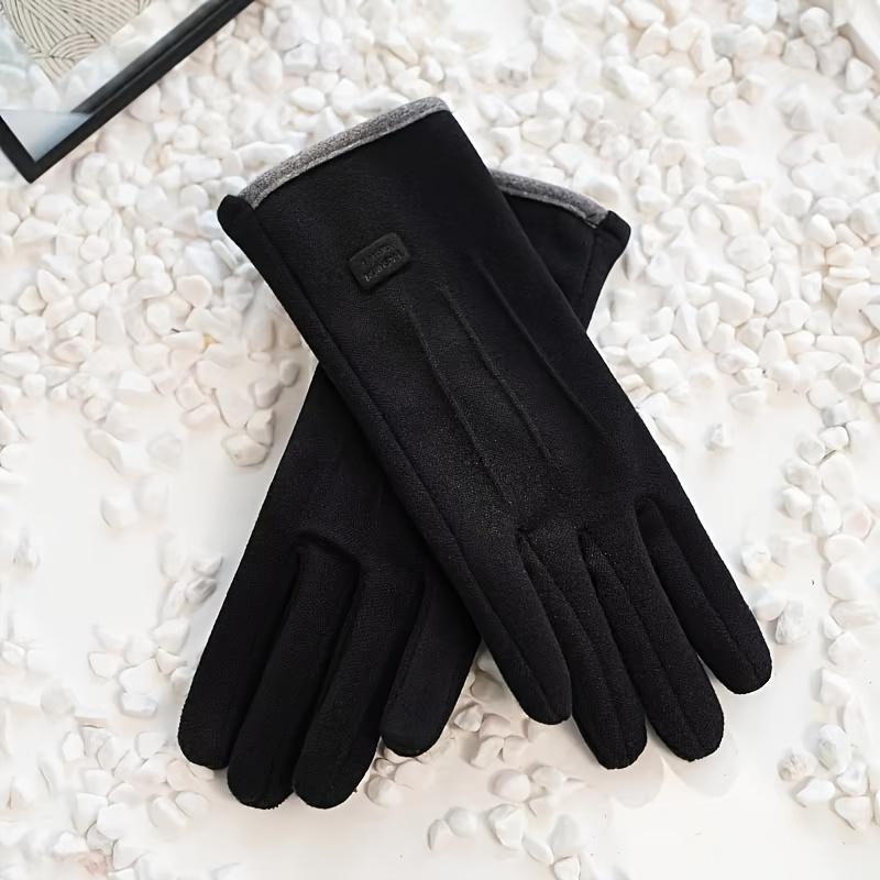1 Pair of Thermal Fleece-Lined Polyester Gloves for Women, Touchscreen Compatible, Elastic Warm Outdoor Driving and Cycling Gloves