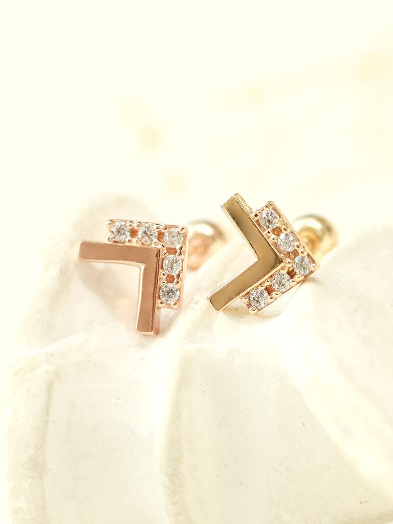 Minimalpiercing 14K Double V Cubic Piercing Earrings