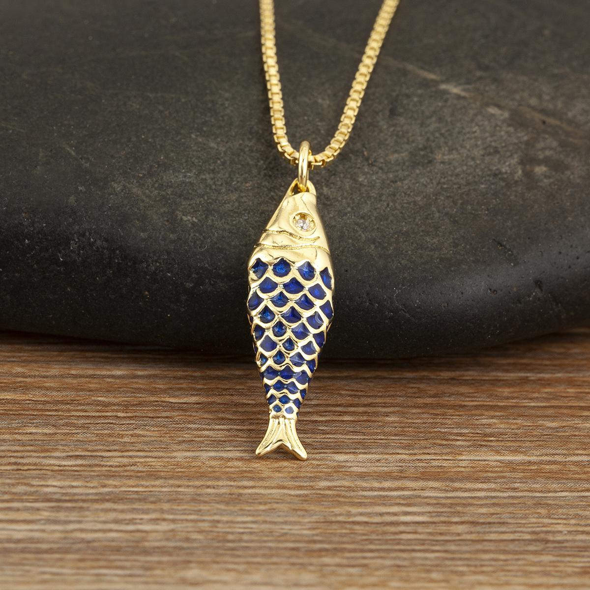 

Nidin New Arrival S/L Sizes Enamel Fish Charm Pendant Necklace For Women Fashion Versatile Copper Chain Link Jewelry Gifts