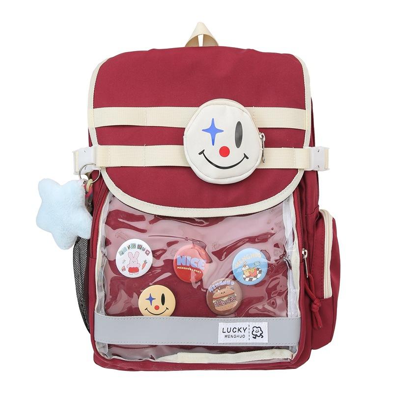 

Large Capacity Backpack Color Block Junior High School Student Schoolbag Women s Outdoor Travel Bag червоний