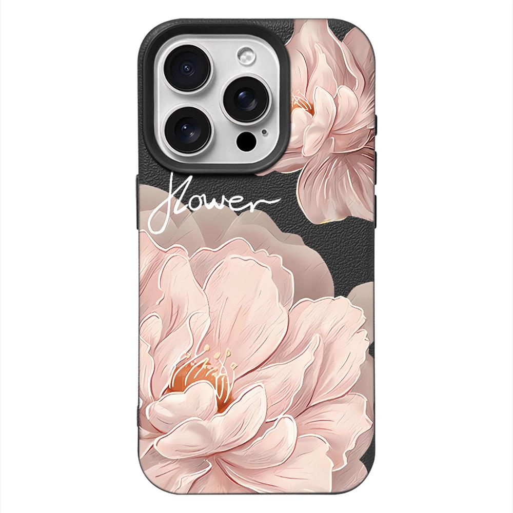 Pink Peony Flower Mint Charm Collage Phone Case For Iphone 17 Air 16 16e 15 14 13 12 11 Pro Max Protective Leather Cover