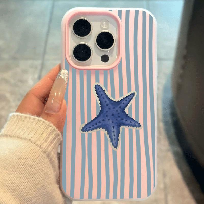 Blue Striped Starfish Pattern Phone Case For iPhone 17 16 Pro Max 16e 15 14 Plus 13 12 11 Pro Air XR X XS 7 8 Plus Soft Cover