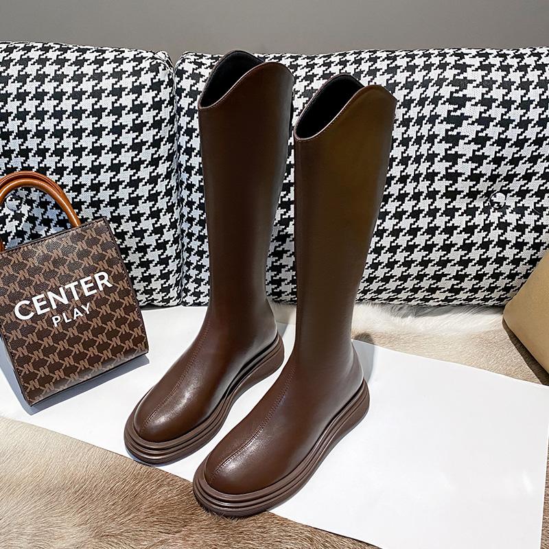 

модные зимние мягкие кожаные женские сапоги до колена модные теплые хлопковые длинные сапоги дизайнерские сапоги на низком каблуке Botas De Mujer 35 коричневый