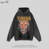 Mens Oversized Vintage Washed Hoodie With Animal Print Heavyweight Cotton Long Sleeve Streetwear
