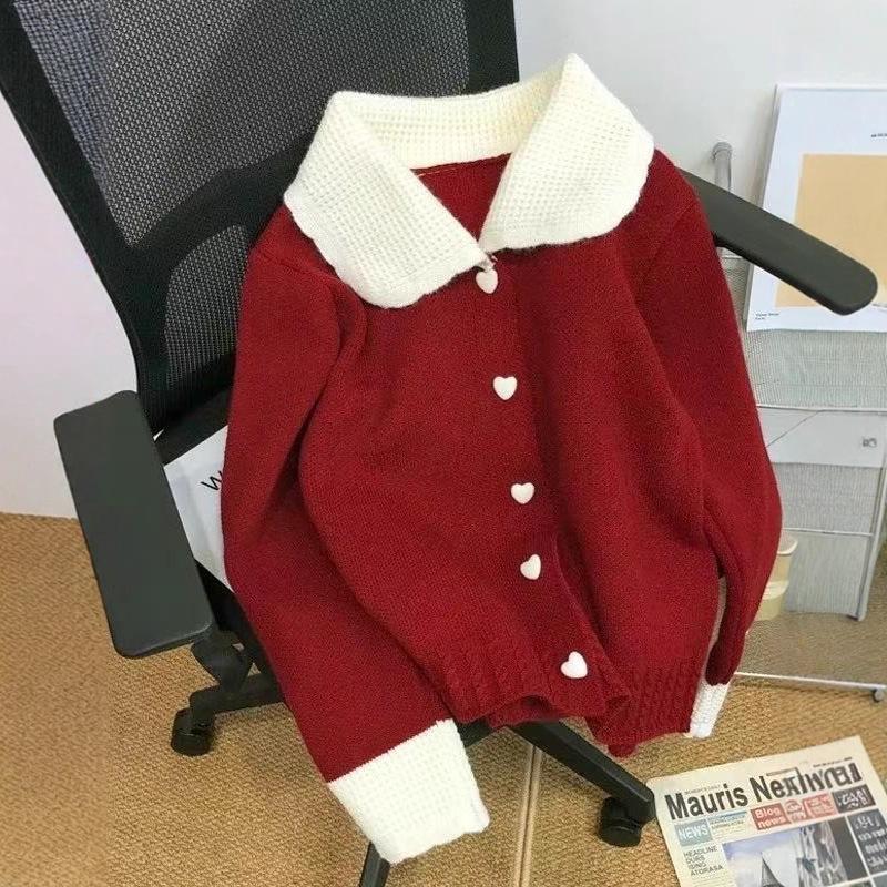 2025 Autumn/Winter Women's Chic Color Block Doll Collar Cardigan