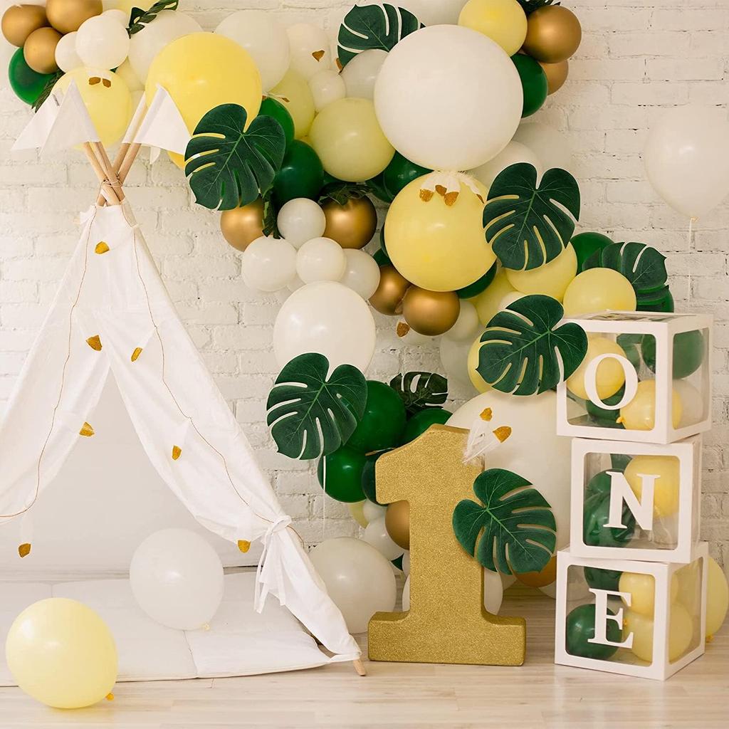 ATFL 8.3'' Artificial Medium Palm Leaves,50 PCS Fake Tropical Monstera Faux Palm Leaves for Safari Jungle Hawaiian Luau Party Table Decoration