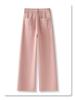 Women's Pink Fleece-Lined Wide-Leg Jeans - 2024 Autumn/Winter Collection