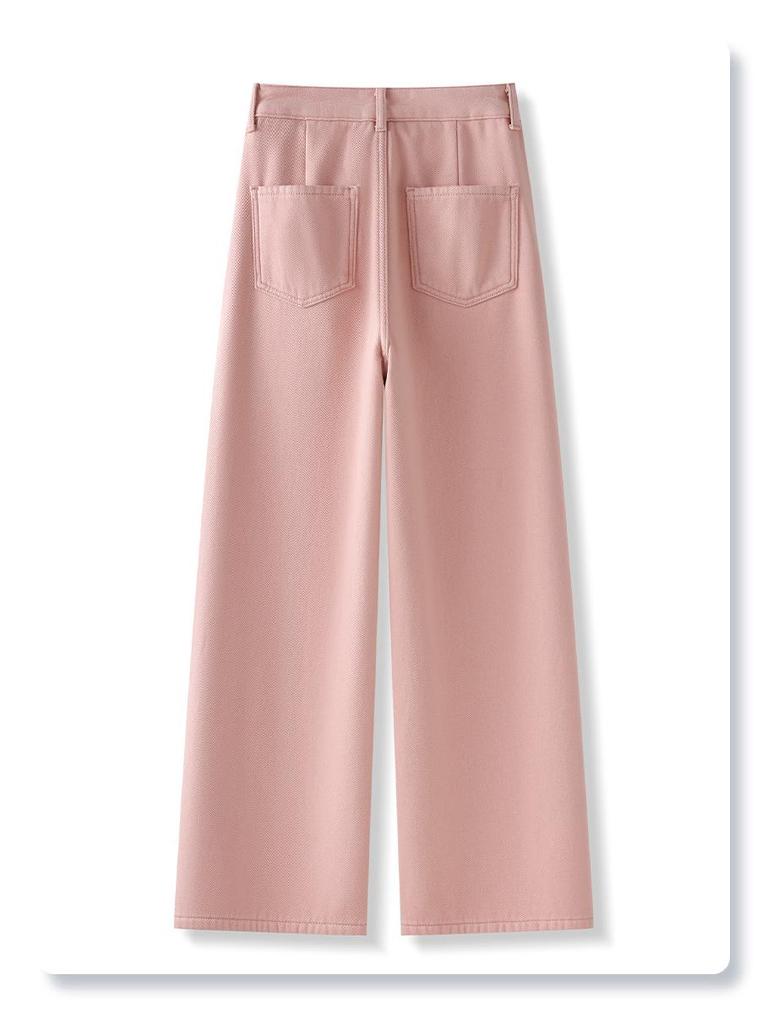 Women's Pink Fleece-Lined Wide-Leg Jeans - 2024 Autumn/Winter Collection