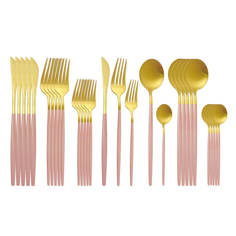 30Pcs Matte Black Gold Cutlery Set Stainless Steel Dinnerware Knife Dessert Fork Spoon Dinner Silverware Party Tableware Set