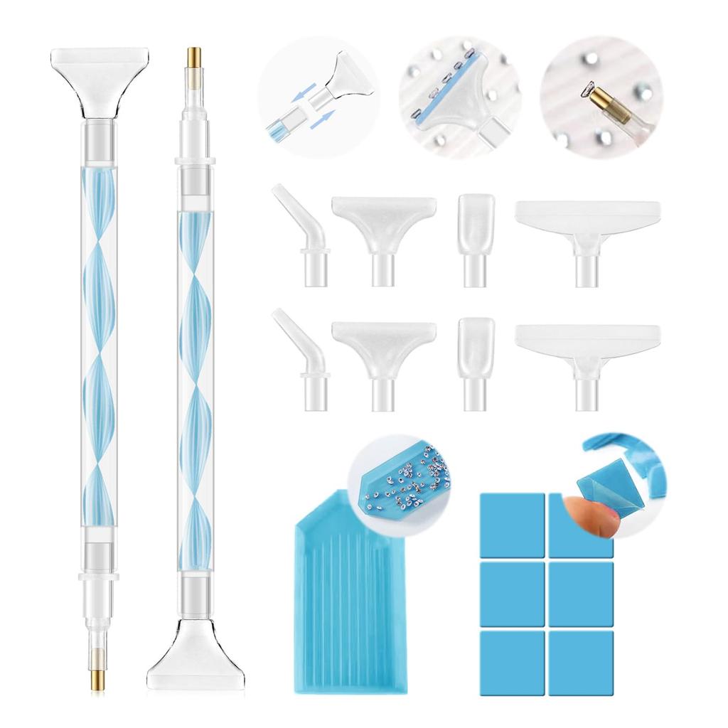 2 Piece Rhinestone Picker Tool Kit Dual Ended Applicator Pens with 12 Replacement Tips for Nail Art Diamond Painting and Bedazzling Crafts