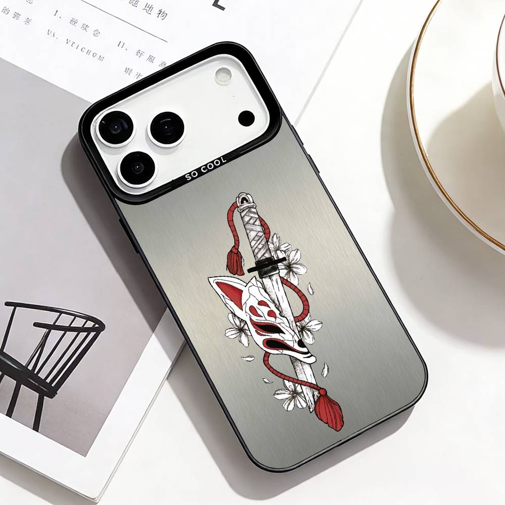 

Nichirin Blade Phone Case For iPhone17,16,15,14,13,12,Pro Max Black Colored Silver Plated Inside Cover iPhone17promax