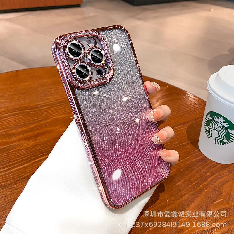 High-end luxury rhinestone glitter lens film is suitable for Apple 16promax mobile phone case iphone14 all-inclusive anti-15.