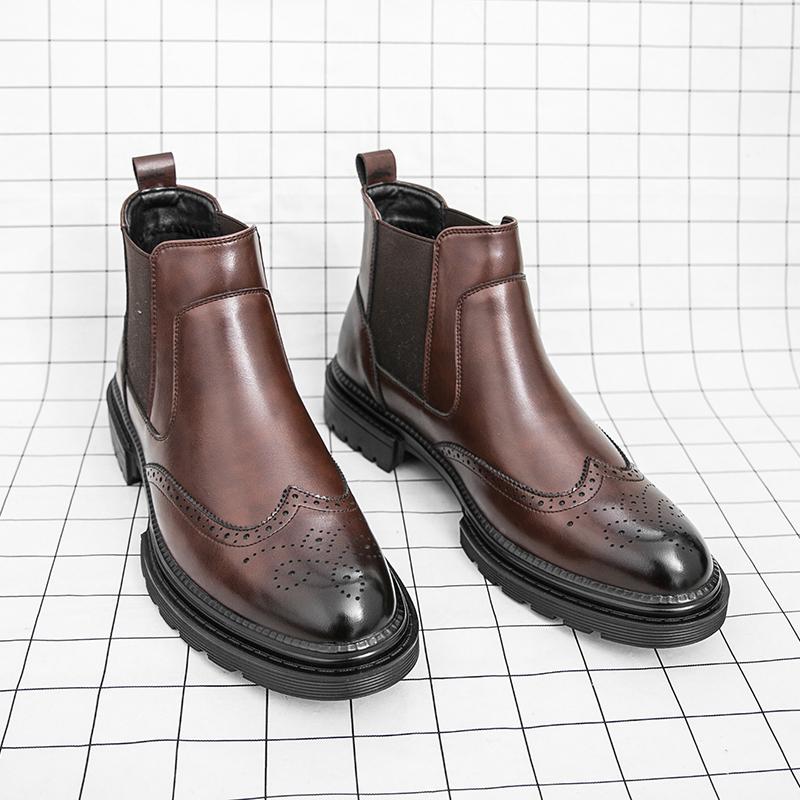 Fashion Hot Selling Men's Block Shoes Europe America Thick Soled High Top Leather Short Boots Business Men's Ankle Boots Versatile