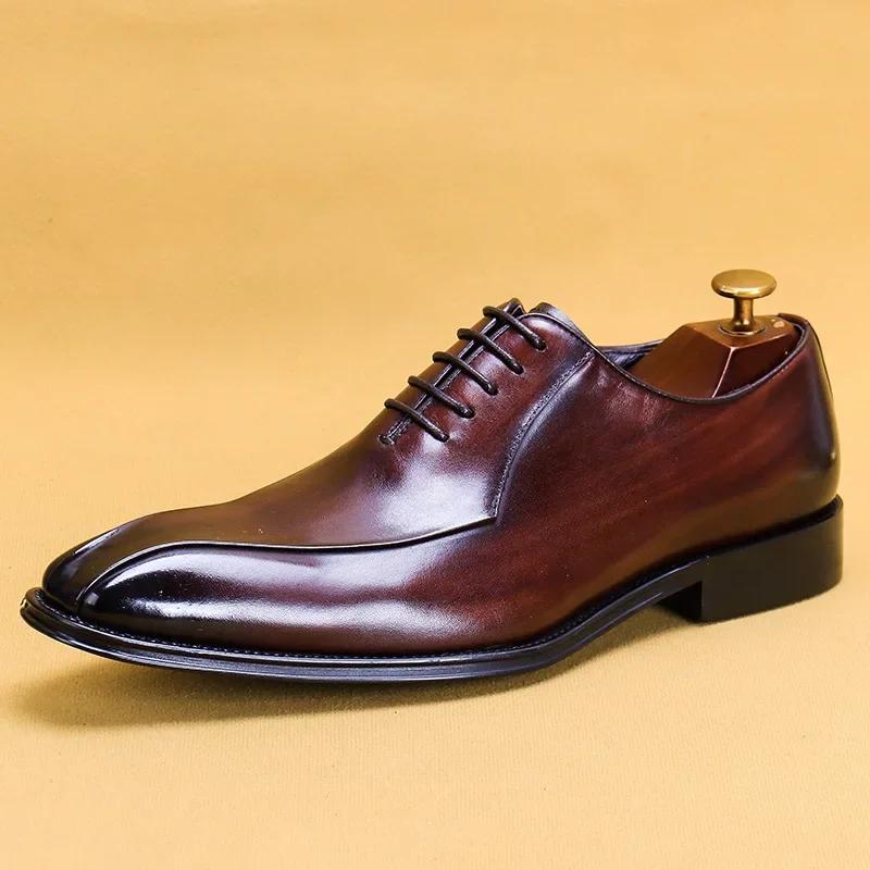 Italian Luxury High Quality Elegant Male Natural Genuine Leather Social Shoes Office Career Business Formal Solid Oxfords Shoes