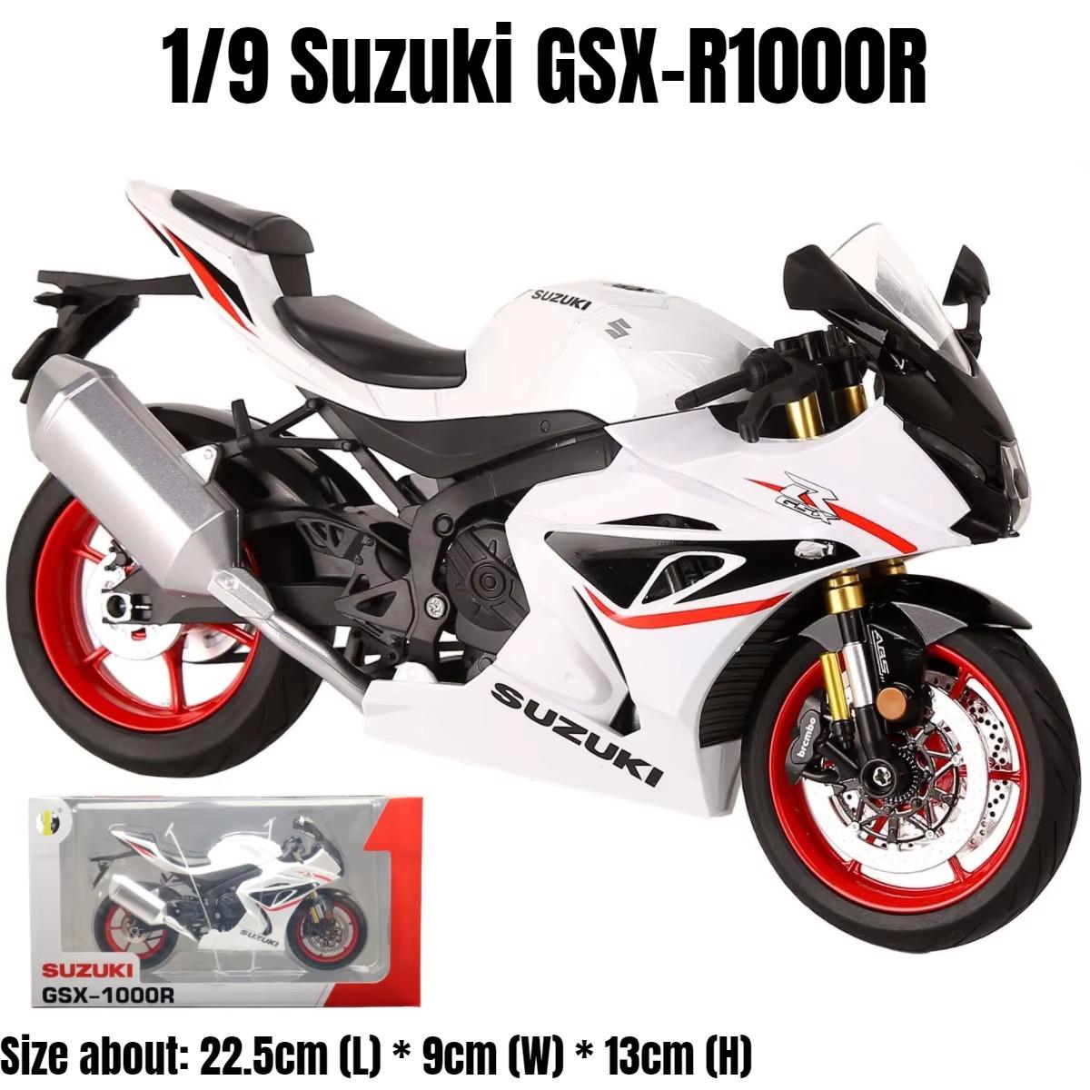 

1/9 Suzuki GSX-R1000R игрушечный мотоцикл для детей гоночная модель литая миниатюра большой размер светящаяся коллекция подарок мальчик ребенок белый
