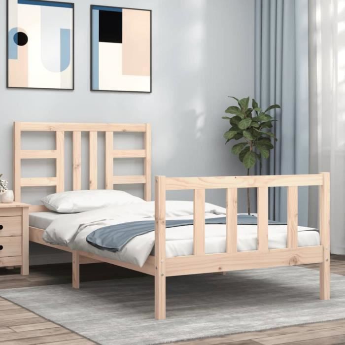 VidaXL Bed Frame with Headboard 90x200 Cm Solid Wood 3191956