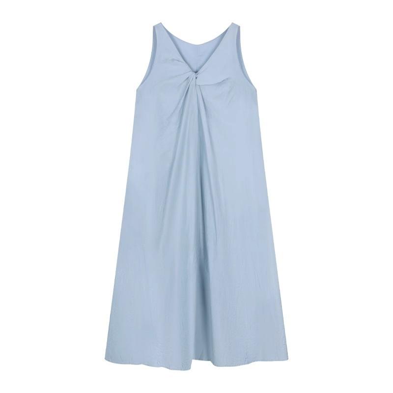 [Original fabric] Temperament V-neck kink pullover vest skirt women's summer new loose French holiday style jumpsuit