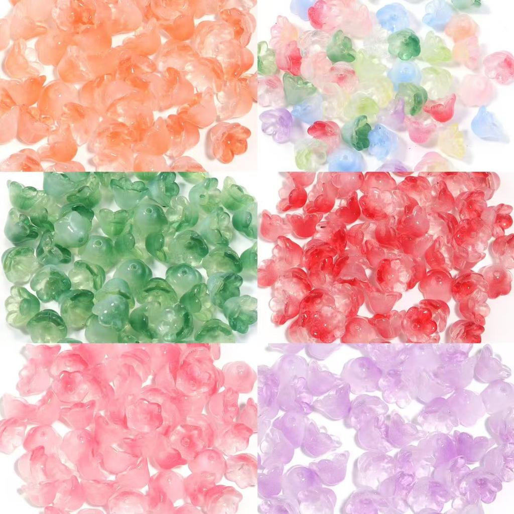 50pcs/lot Lily of The Valley Flower Shape Glass Beads Colorful Lampwork Beads For DIY Crafts Jewelry Making Accessories