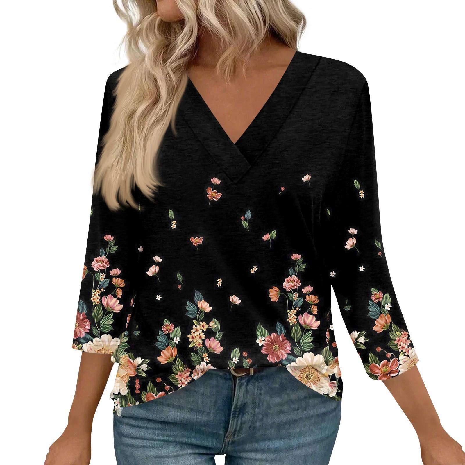 

Женские топы с рукавами 3/4 и V-образным вырезом, повседневные туники, базовые рубашки, блузки свободного кроя XXL