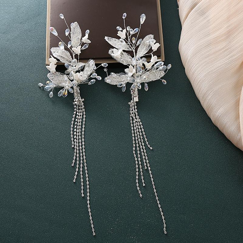 Podoabă de cap de mireasă coreeană ac de păr zână din cristal lucrat manual nuntă accesorii de păr de lux iarnă pană pereche clip lateral