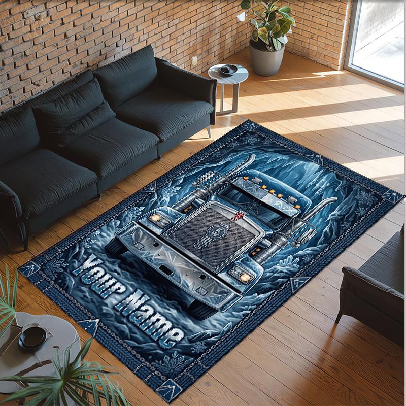 Truck Theme Crystal Velvet Floor Rug Personalized Custom Name Text Warm Carpet Home Decoration