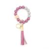 Silicone & Beech Wood Beaded Keychain Bracelet with Pendant