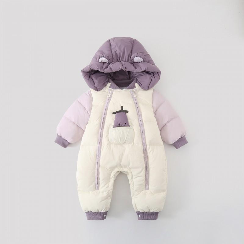 Baby Down Snowsuit 2026 Winter Infant Hooded Puffer Jumpsuit Girls 1-3 Years Extra Warm Outfit