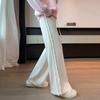 Autumn and winter new tassel thin pit strip knitted wide-leg pants high waist drawstring thin casual warm floor mopping wool pants thick