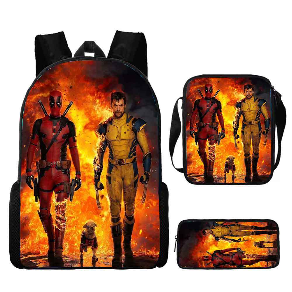 Deadpool Schoolbag, Elementary School Student Backpack, Satchel, Pencil Bag, Three-piece Set, Cartoon Children's Bag, Large-capacity Hot Sale