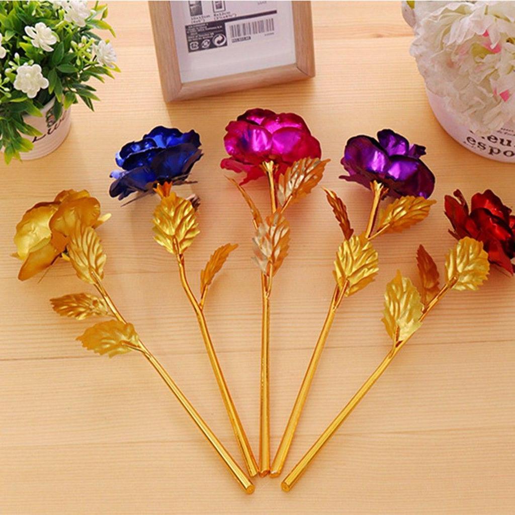 Nova folha de ouro banhada a rosa decoração de casa flor artificial presentes de natal dia dos namorados