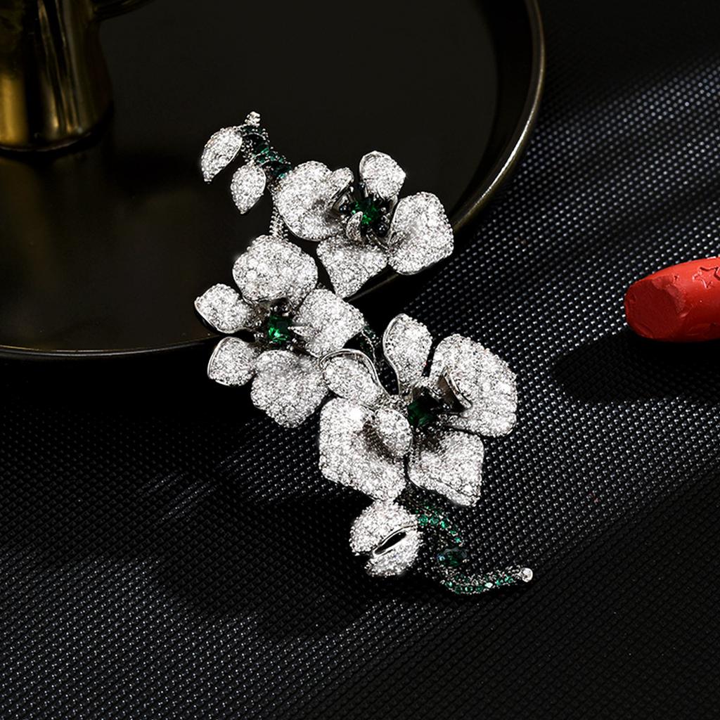 Women's Light Luxury Design Elegant Inlaid Zircon Butterfly Orchid Flower Brooch Fashionable And Versatile Niche Design Brooch