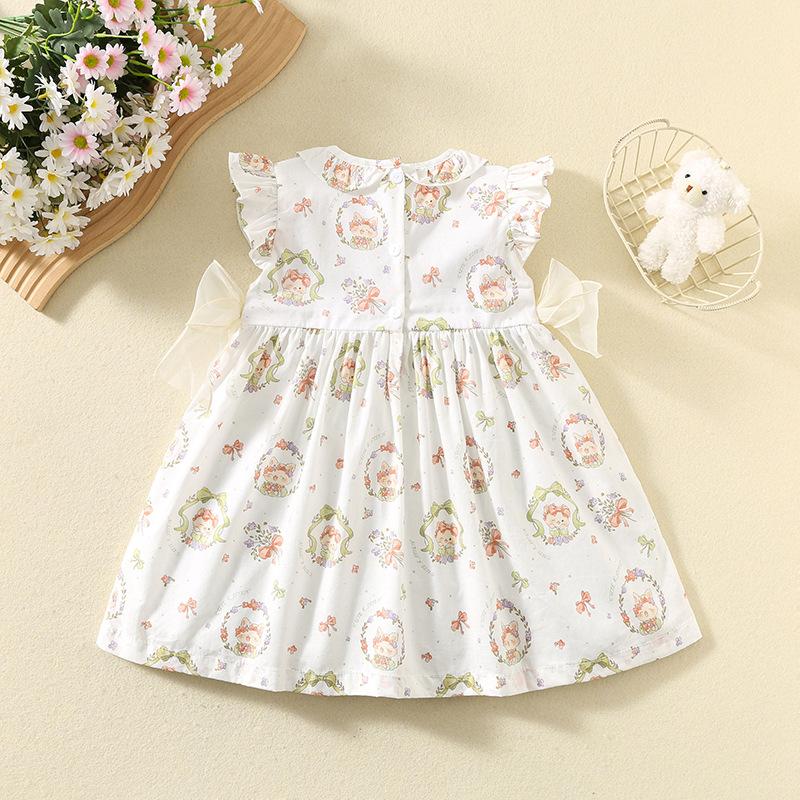 Summer Girls Cotton Printed Smocked Dress Cute Thin Princess Casual Dress For Toddler And Kids