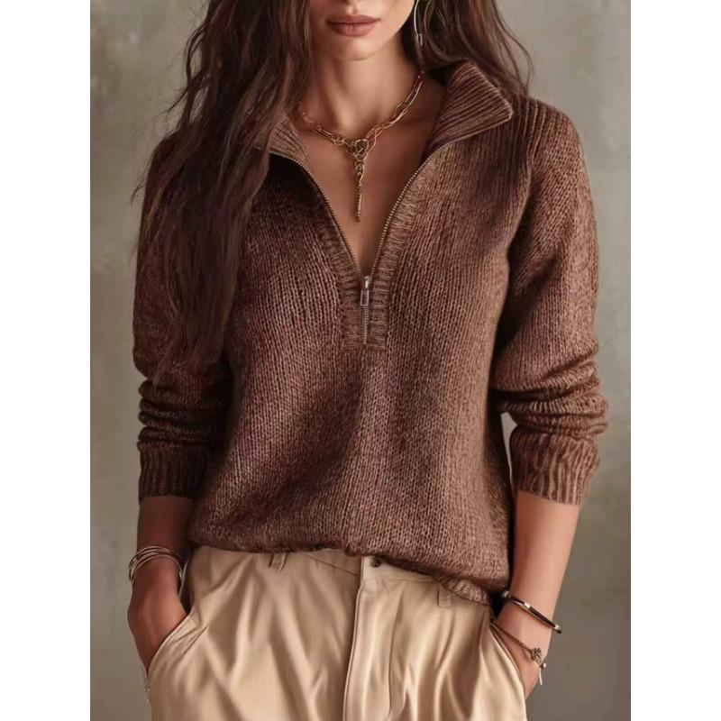 Women S Knit Half Zip Casual Solid Long Sleeve Sweater