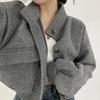 Women's Cut Wool Blend Jacket Korean Style Stand Collar Casual Jacket