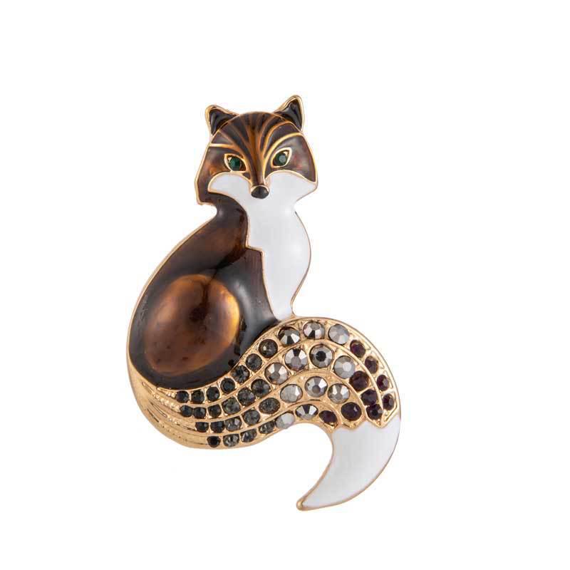 Stylish Alloy Fox Brooch with Crystals in Multiple Colors