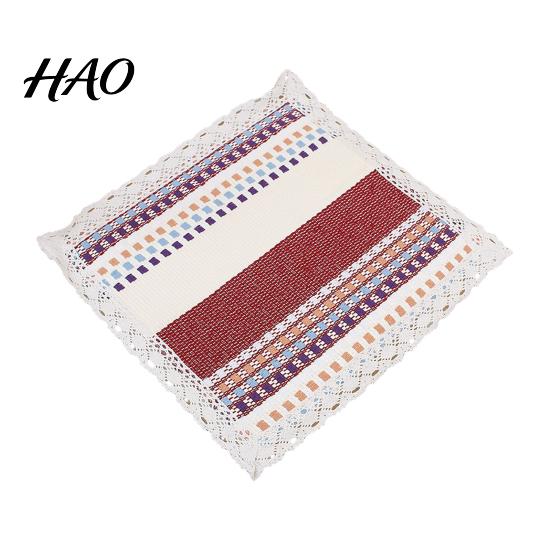 Retro Lace Chair Mat Cotton Linen Pad with Ties, Square Summer Seat Solid Wood Trim, 15.75" X Breathable Washable for Dining Office