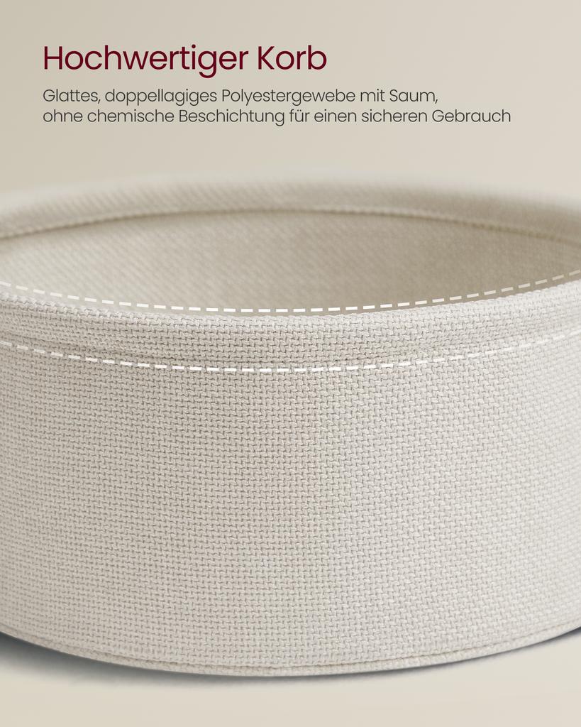 VASAGLE Tavolino Rotondo LCT244K01 con Spazio di Archiviazione Tavolino da Divano Tavolo da Salotto con Cesto in Tessuto Struttura Moderna in Metallo Beige Naturale/Bianco Crema