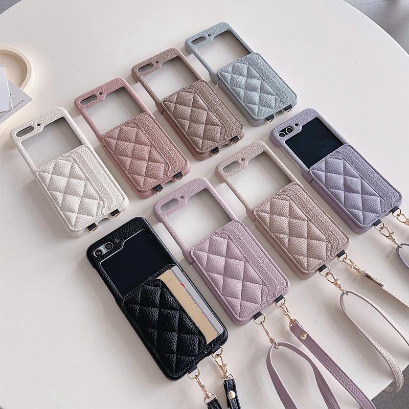 Crossbody Wallet Cards Solt Leather Case For Samsung Galaxy Z Flip 5 4 3 5G Flip5 Flip4 Long Lanyard Purse Pocket Bag Cover