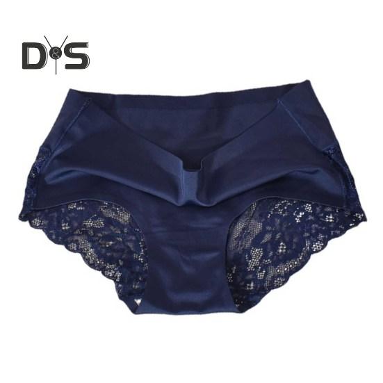

Женские трусы средней талии с кружевной отделкой, закрывающие ягодицы, бесшовные, однотонные, эластичные, удобные, повседневные, спортивные трусы L синий