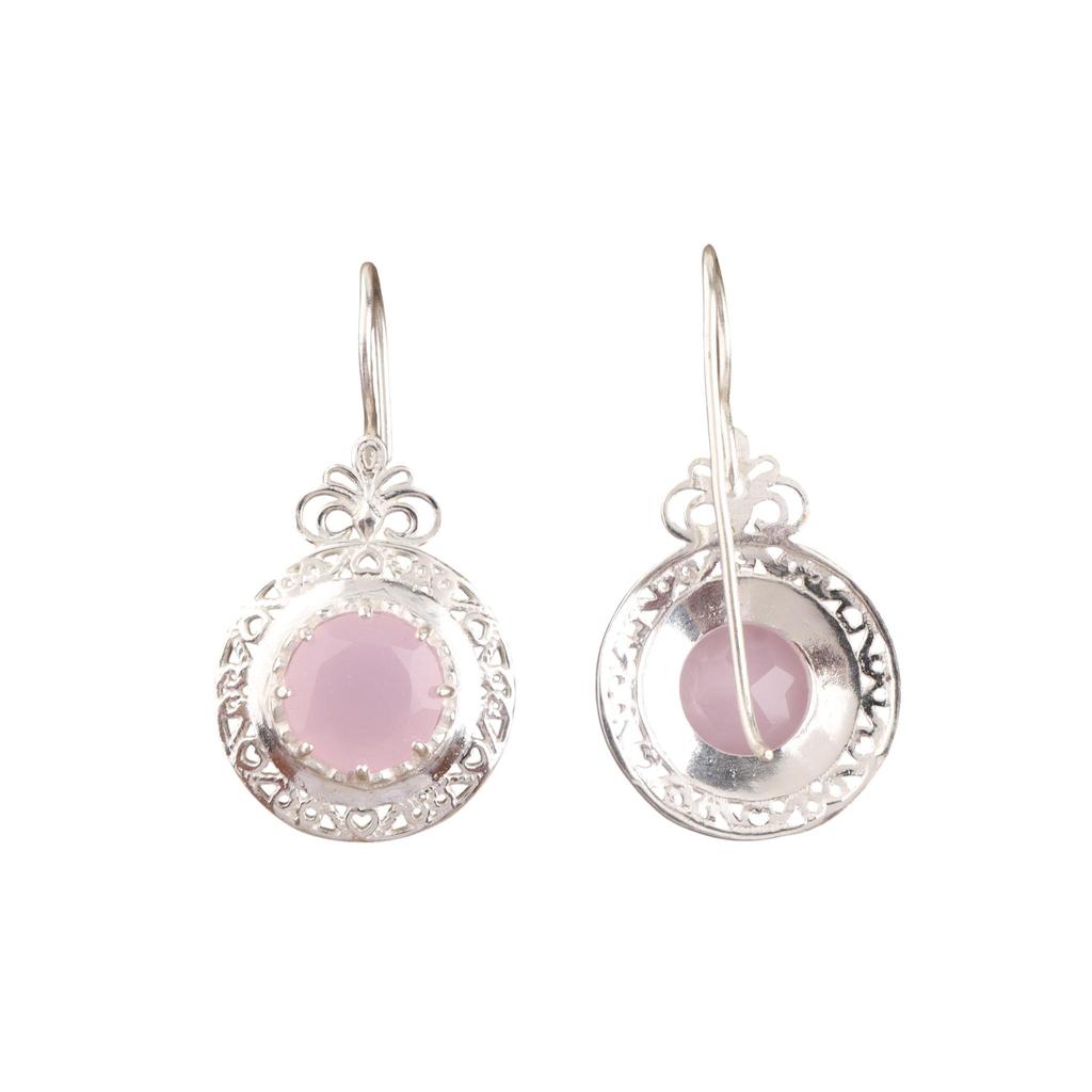 Rose Chalcedony Gemstone Silver Earring 1.5" , 925 Sterling Silver Jewelry, October Birthmonth Gift, Pink Stone Earring For Her CE-25-19