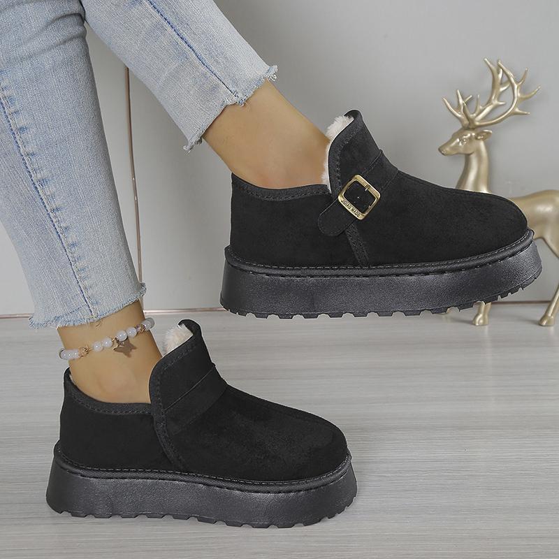 Fashion Black Thicken Plush Ankle Boots for Women Winter Plus Size 36-43 Slip On Anti Slip Snow Boots Woman Platform Warm Short Booties