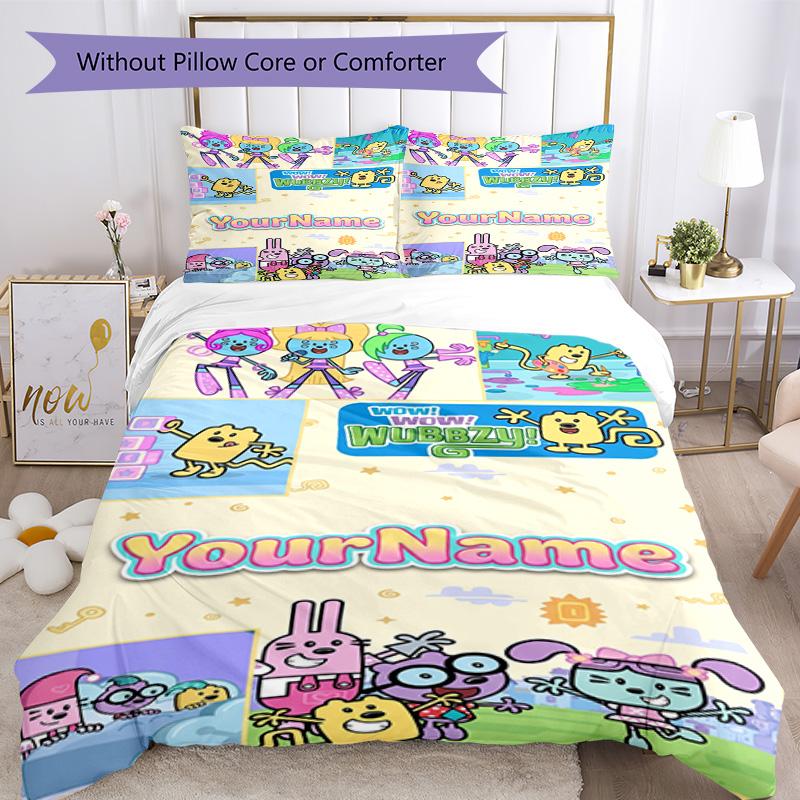 Wow! Wow! Wubbzy Customize your name Bedding Set Breathable Duvet Cover with Pillowcases Home Decoration Birthday Gift