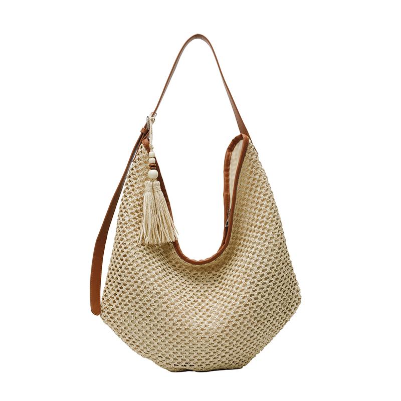 Dámské ručně tkané slaměné kabelky Bohemská taška přes rameno Crossbody peněženka Ratanová plážová taška Letní psaníčko Ležérní boho tašky pro venkovní použití