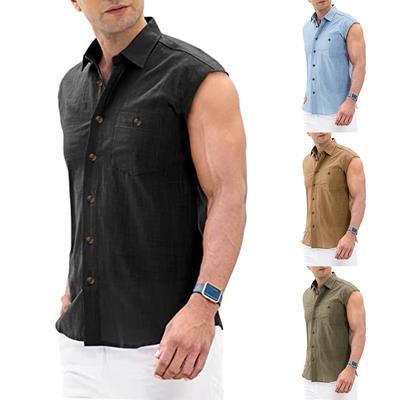 Cotton Linen Men's Shirt Sleeveless Fashion Man Blouses 2022 Linen Top Male Shirts Blouse Basic Hombres Tops Beach Men Clothing