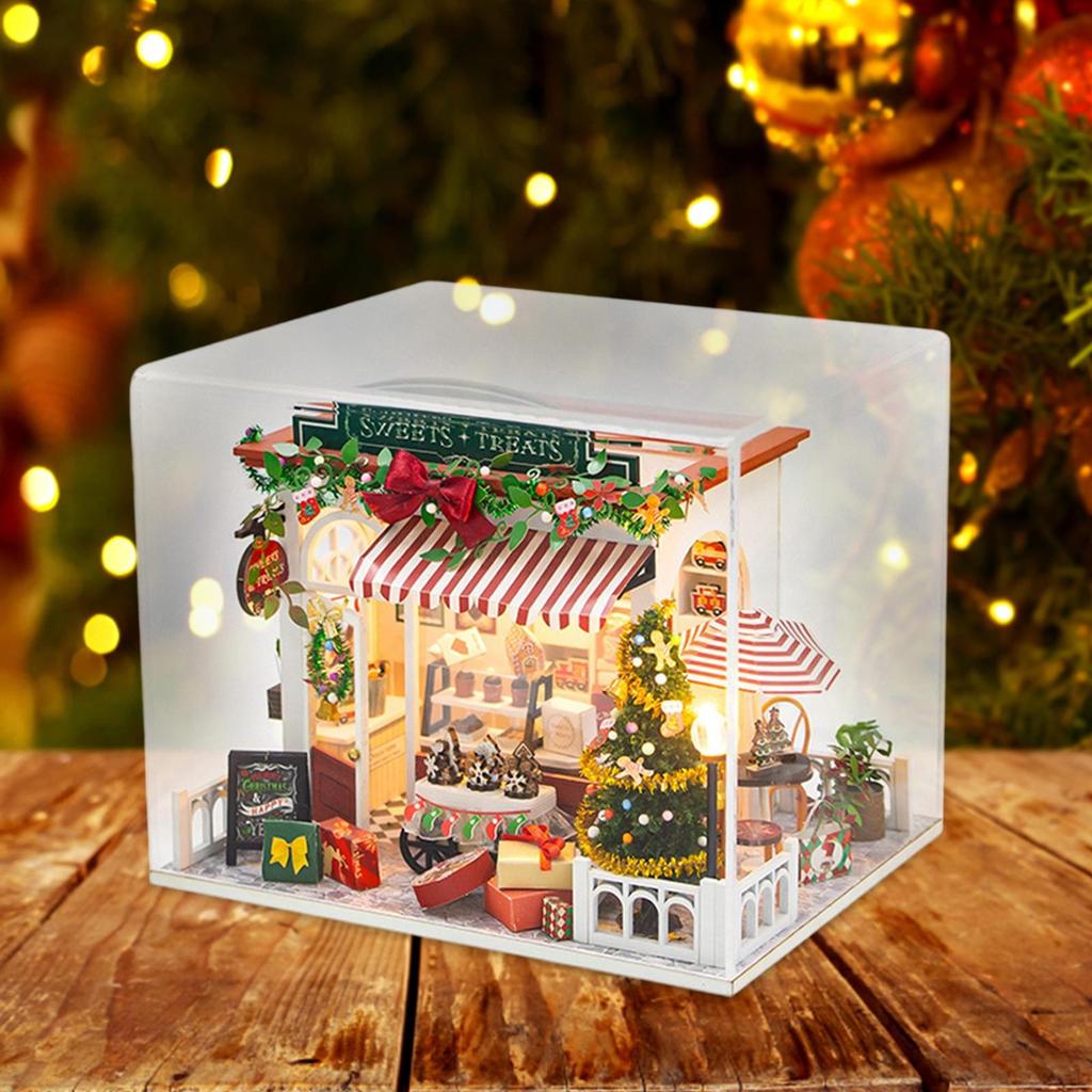Christmas Dollhouse DIY Kit 3D Wooden Puzzle with Lighting for Valentine's Day Gift Easily Install